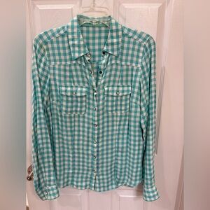 Maurices Teal Plaid Button-Up Shirt